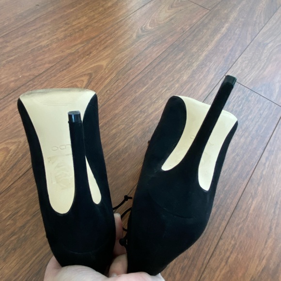ALDO Black Faux Suede Pointed Lace-Up Ankle High Heels - Picture 8 of 13